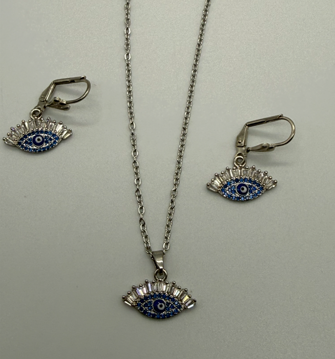 Evil Eye Chain, Pendant & Earring Set