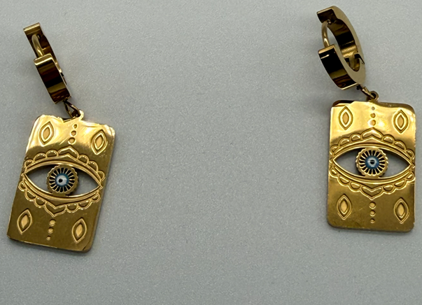 Sterling Steel Evil Eye Enamel Earrings