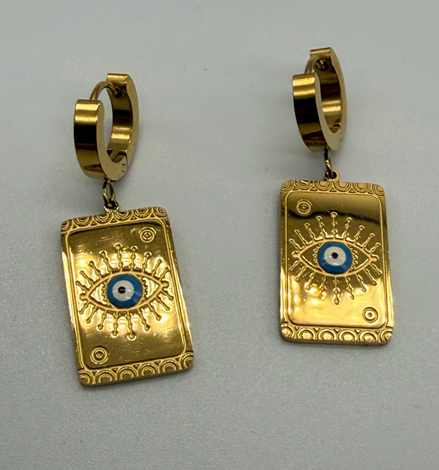 Sterling Steel Evil Eye Enamel Earrings