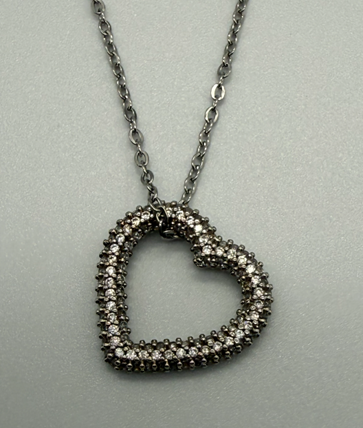 Sterling Steel heart Crystal Pendant Chain (18")