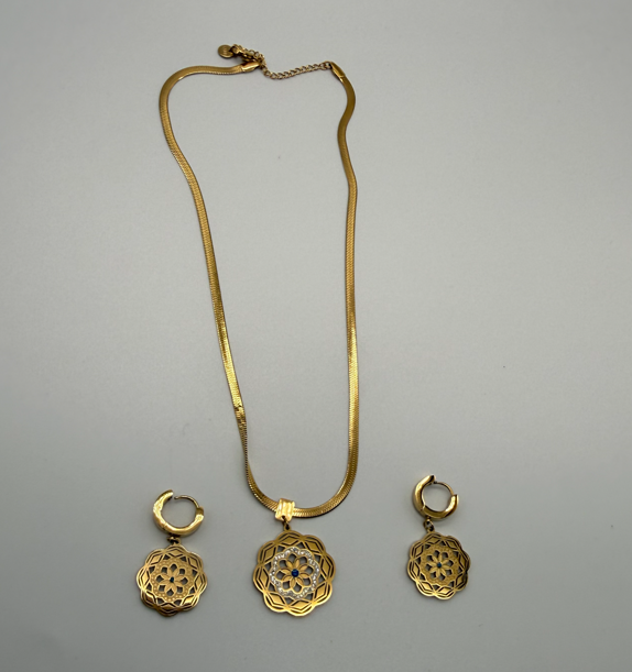 Sterling Steel Chain, Pendant & Earring Set (Crystal & Enamel)