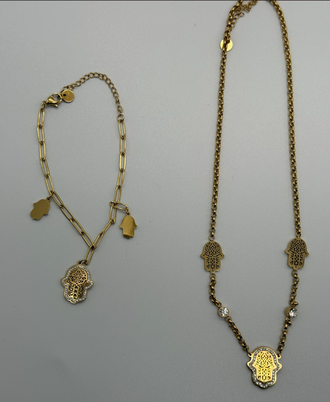 Sterling Steel Chain, Pendant & Bracelet Set (Crystal)