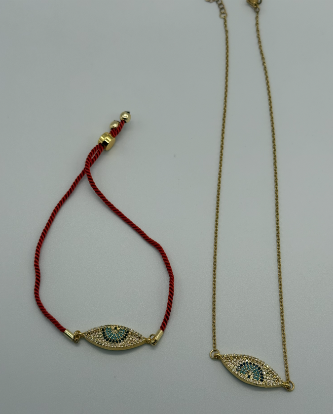 Sterling Steel Chain, Pendant & Bracelet with red cord Evil Eye