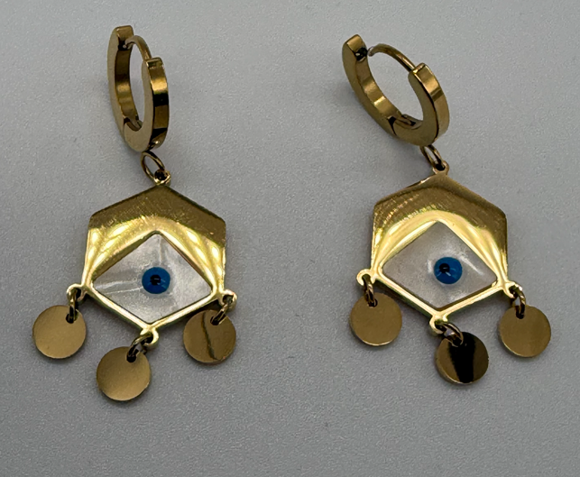 Sterling Steel Evil Eye & Crystal Earring with Enamel Set