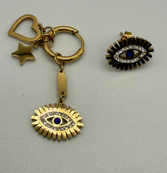 Sterling Steel Evil Eye & Crystal Earring Set