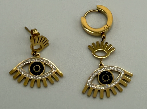 Sterling Steel Evil Eye & Crystal Earring Set