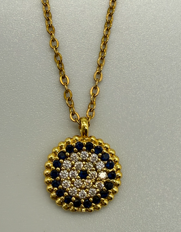 Sterling Steel Evil Eye Crystal Chain with pendant (18")