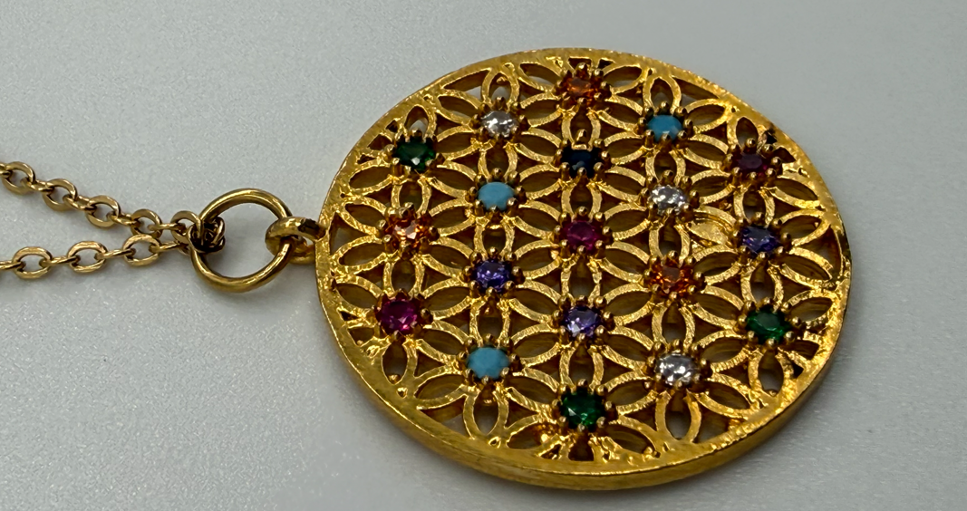 Sterling Steel Colorful Crystal pendant with 18" chain