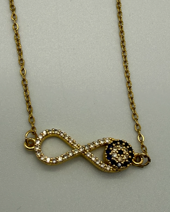 Sterling Steel Evil Eye Infinity Crystal pendant with 18" chain