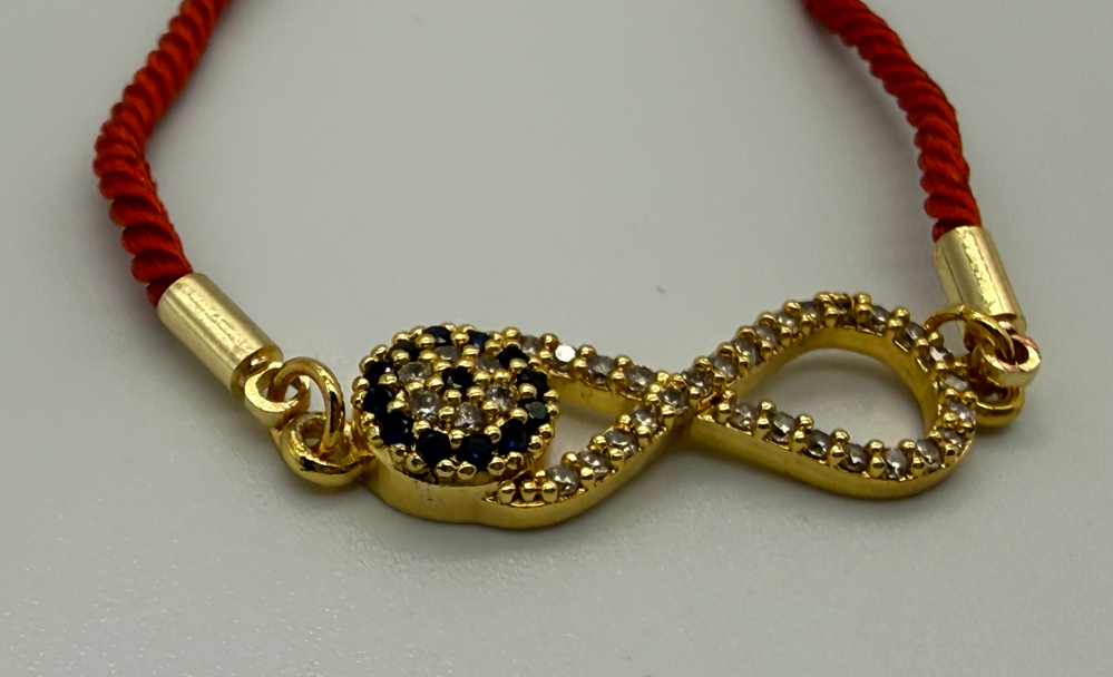 Sterling Steel Evil Eye Infinity Crystal Bracelet with Red Cord