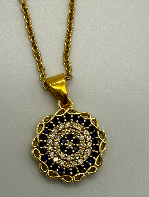 Sterling Steel Evil Eye Crystal Chain with pendant (18")