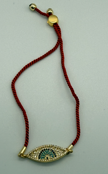 Sterling Steel Evil Eye Crystal Bracelet with Red Cord