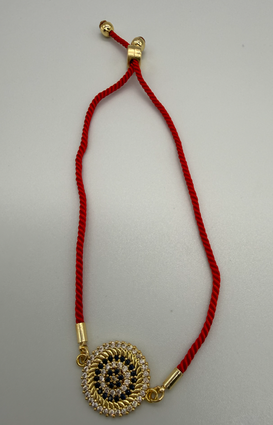 Sterling Steel Evil Eye Crystal Bracelet with Red Cord