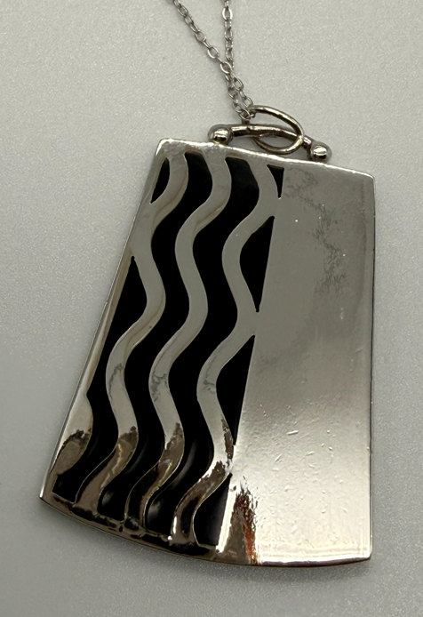 Sterling Steel Pendant with enamel and Chain 925 Silver Italian 18"