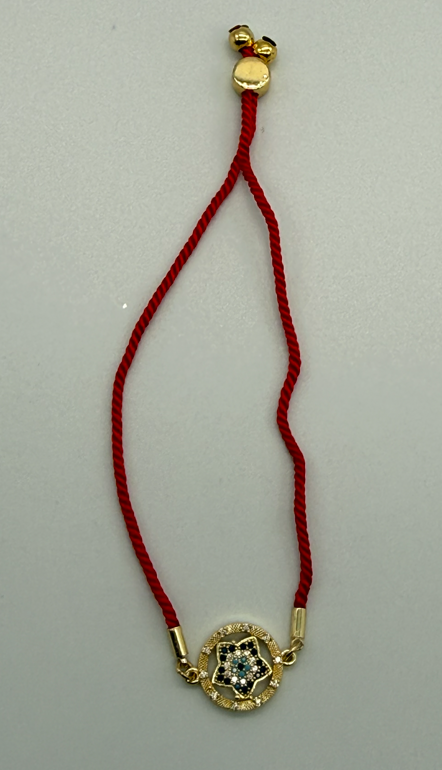 Sterling Steel Evil Eye Crystal Bracelet with Red Cord