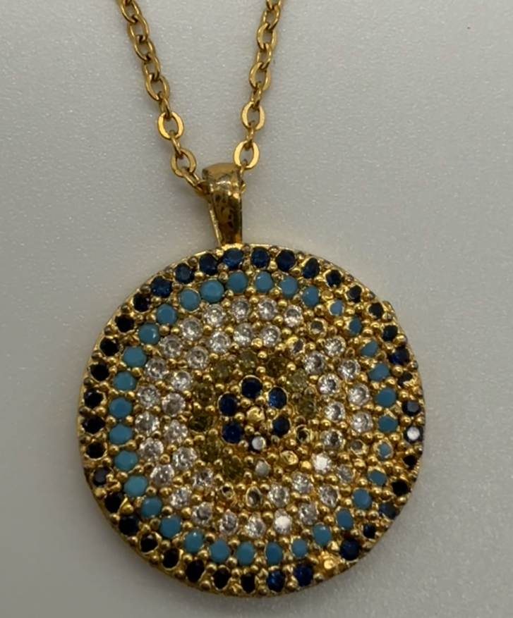 Sterling Steel Evil Eye Crystal Chain with pendant (18")