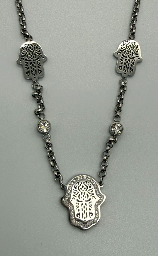 Sterling Steel Hopi or Shaman's Hands with Crystal