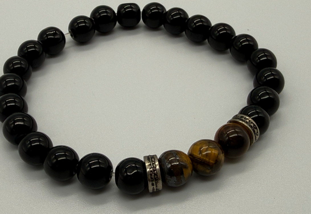 Natural Stone Bracelet Black Onyx with Tiger Eye