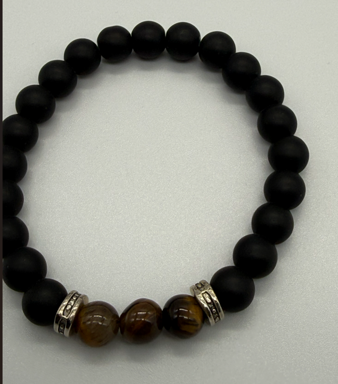 Natural Stone Bracelet Black Onyx with Tiger Eye