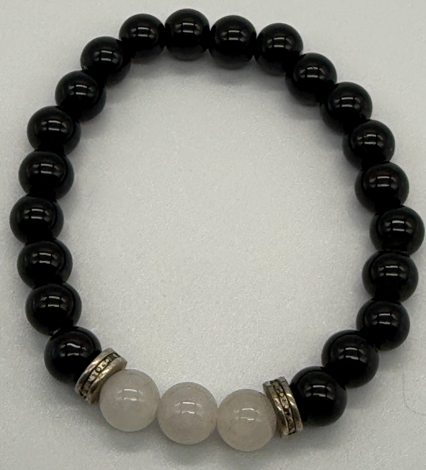 Natural Stone Bracelet Black Onyx with white stone