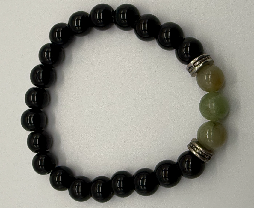 Natural Stone Bracelet Black Onyx with green stone