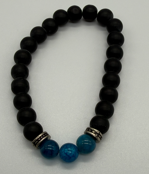 Natural Stone Bracelet Black Onyx with Blue stone