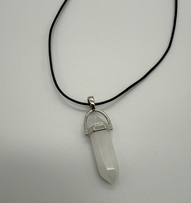 Natural leather cord and white onyx pendant