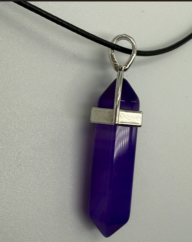 Natural leather cord and purple pendant
