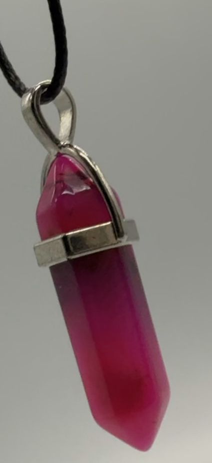 Natural leather cord and pink pendant