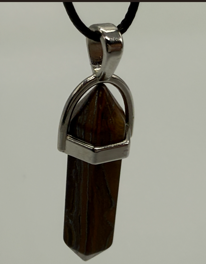 Natural leather cord and tiger eye pendant