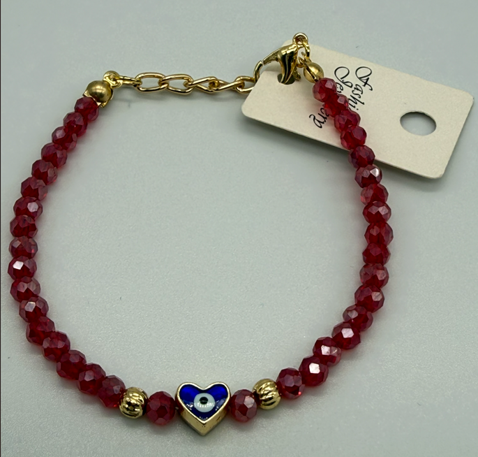 Crystal Bracelet with Evil Eye with heart